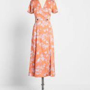 ModCloth x Hutch Loving Every Detail Midi Dress Orange Floral